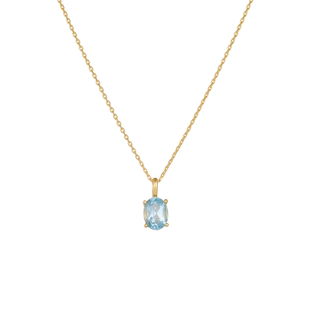 

Sky Blue Topaz Silver Necklace for Women Simple Versatile Luxury Natural Stone Lockbone Chain Minimalist Design Jewelry