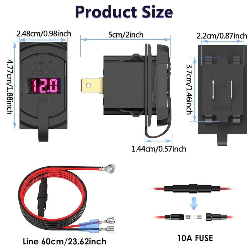 Cargador de coche de carga rápida, adaptador de cargador de coche súper rápido de 2 puertos, puerto de cargador de coche DC 12-24V, adaptador USB para teléfonos móviles de coche