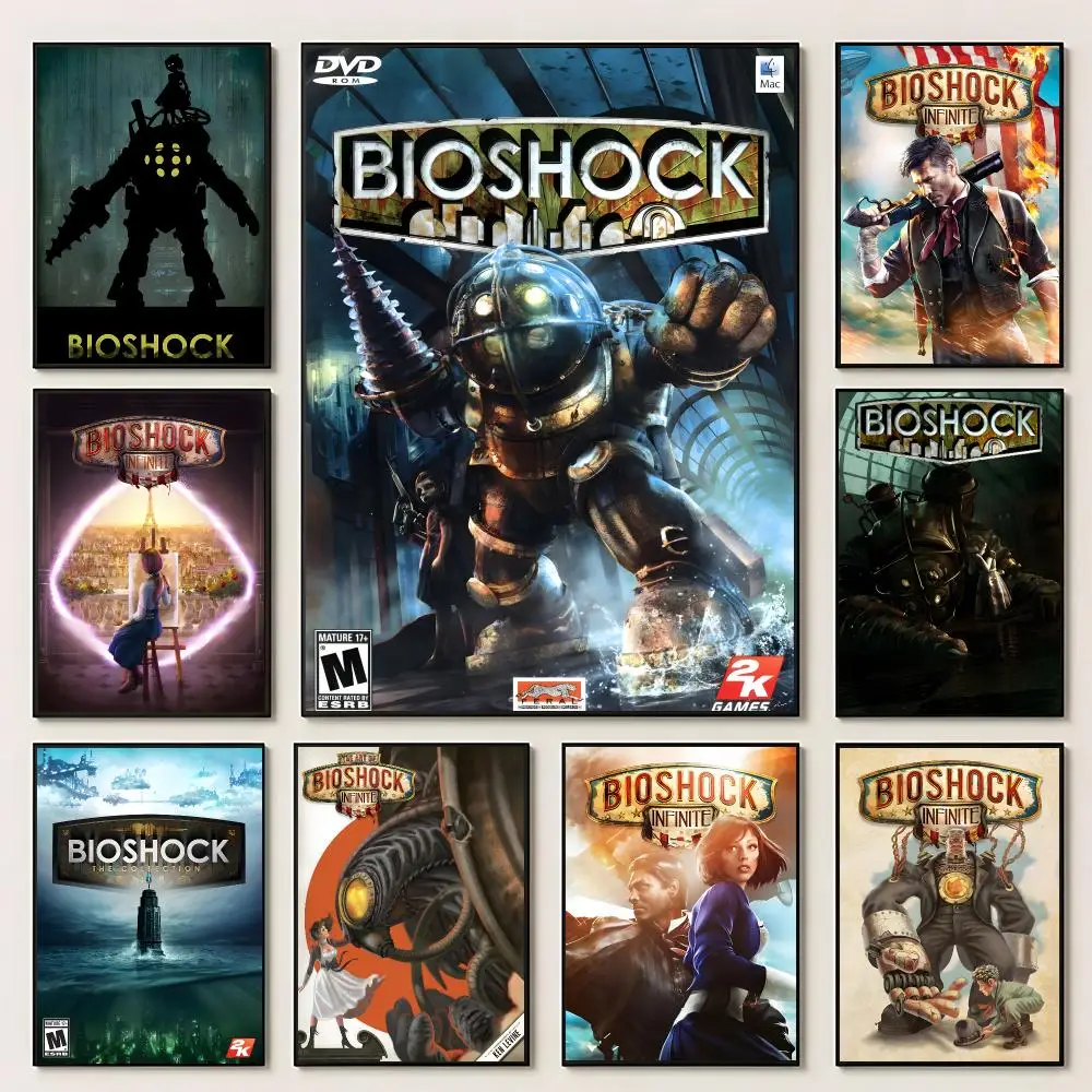Game BioShock Infinite Poster Self‑Adhesive Waterproof PP Poster Coffee House Bar Wall Art Sticker Room Home Decor