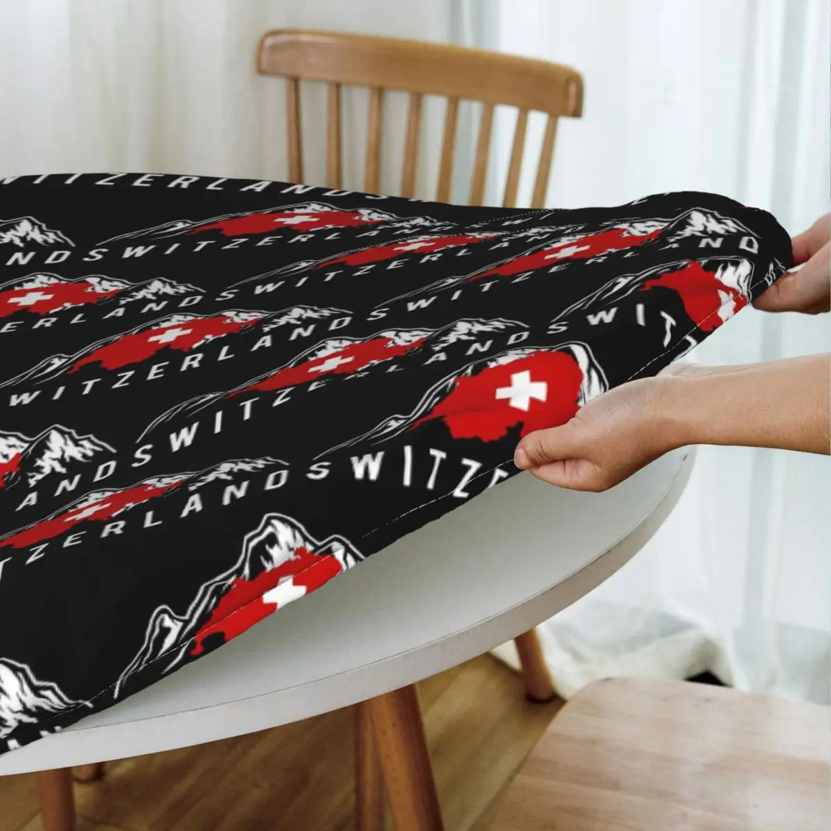 Swiss Switzerland Flag Waterproof Round Tablecloth Oilproof Table Cloth for Kitchen Events Dining Table Cover