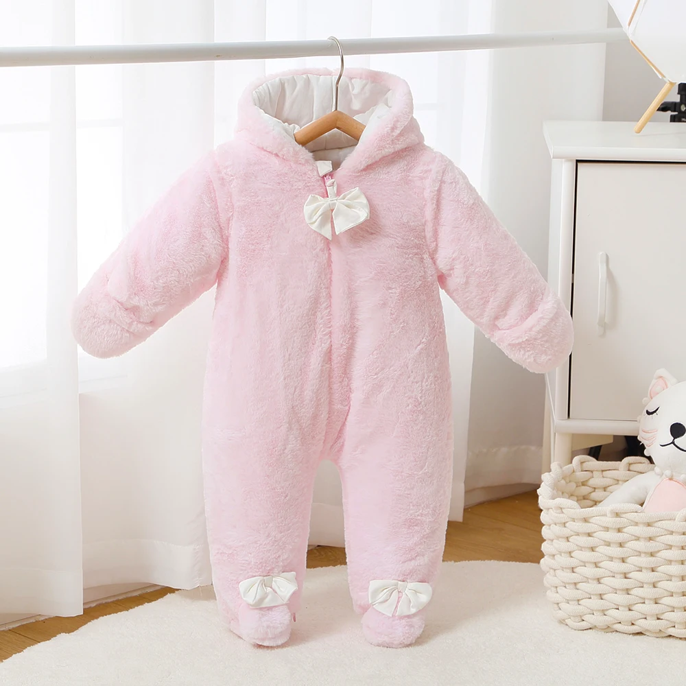 

Honeyzone Winter Baby Girls Rompers Long Sleeve Velvet Hooded Clothes Pink Design Newborn Cute Girl Outwear Costume