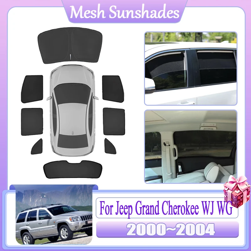 

For Jeep Grand Cherokee WJ WG MK2 2000 2001 2002 2003 2004 Car Mesh Sun Shade Magnetic Sunshade Window Anti-UV Auto Accessories