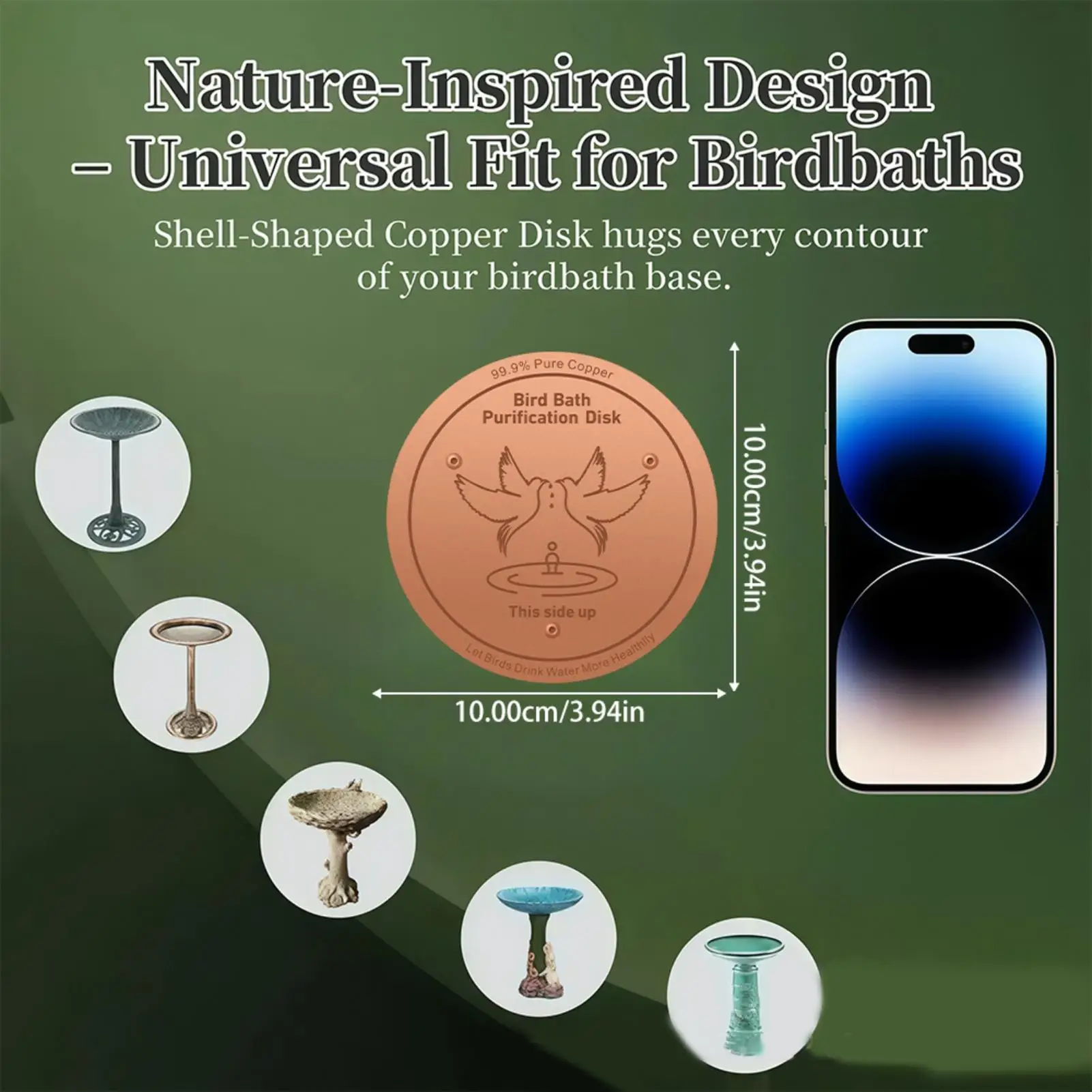 Copper Plate For Bird Bath 10cm Water Purification Copper Disk Bird Bath Purifier Plate For Outdoor Garden Backyard Patio - view 3
