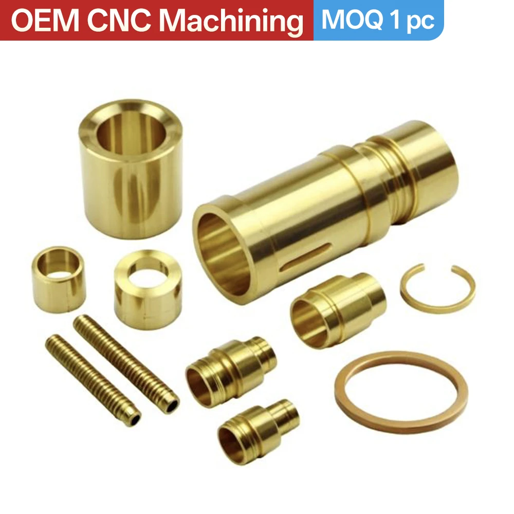 High Precision Custom CNC Machining Brass Parts Copper Sleeve Thread Connector Bushing Custom Turning Milling Components MOQ 1PC