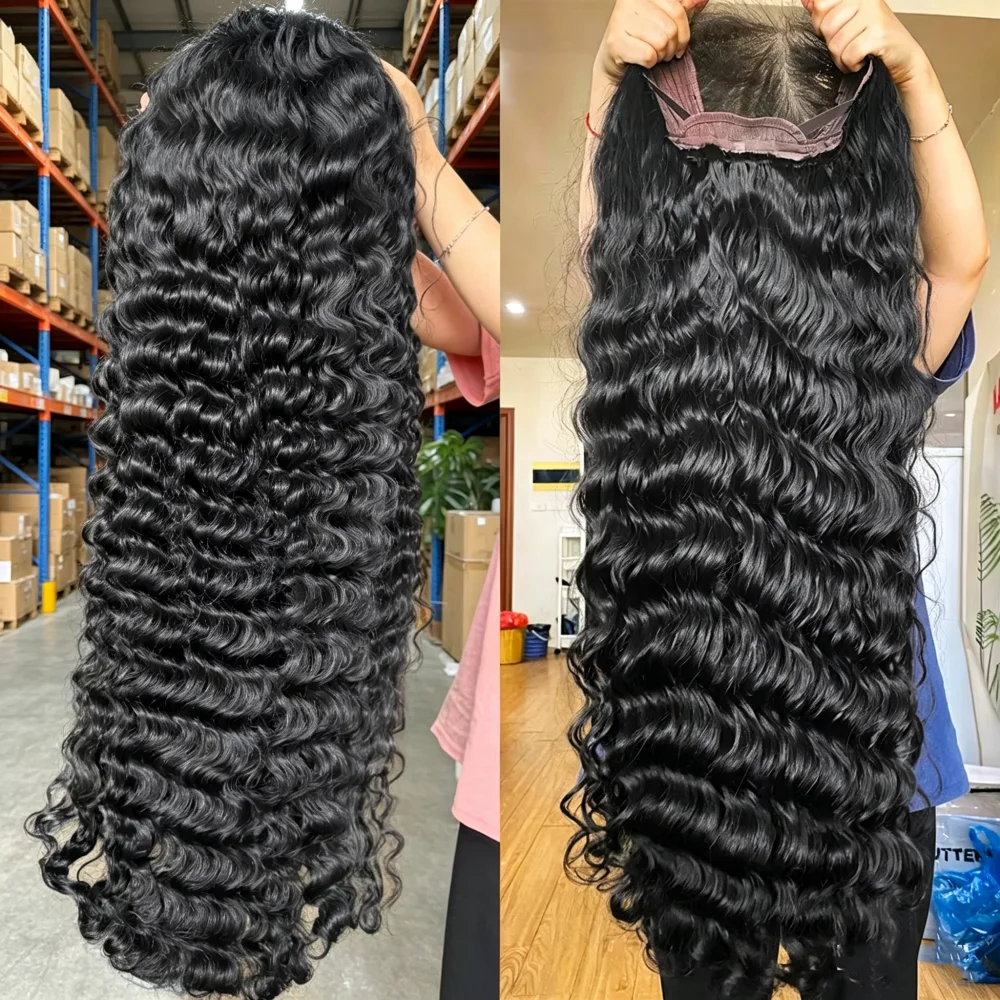 

13x6 Hd Lace Frontal Wig Curly Deep Wave Human Hair Wigs 250 Density 40 Inch Brazilian Natural Black Lace Front Wigs Pre Plucked