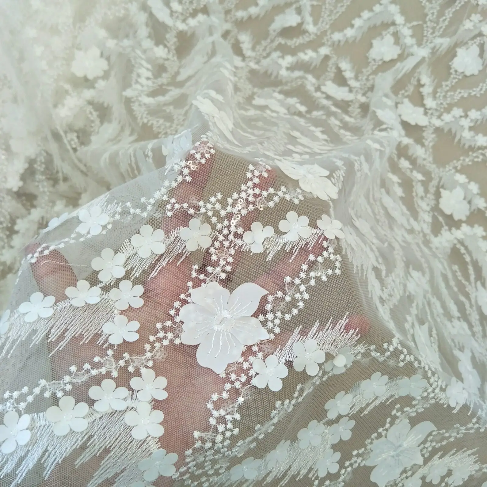 Lace Lace with Sequin Wedding Dress Fabric, Special Discount Items, Width 130cm, Winter,Clearance Sale