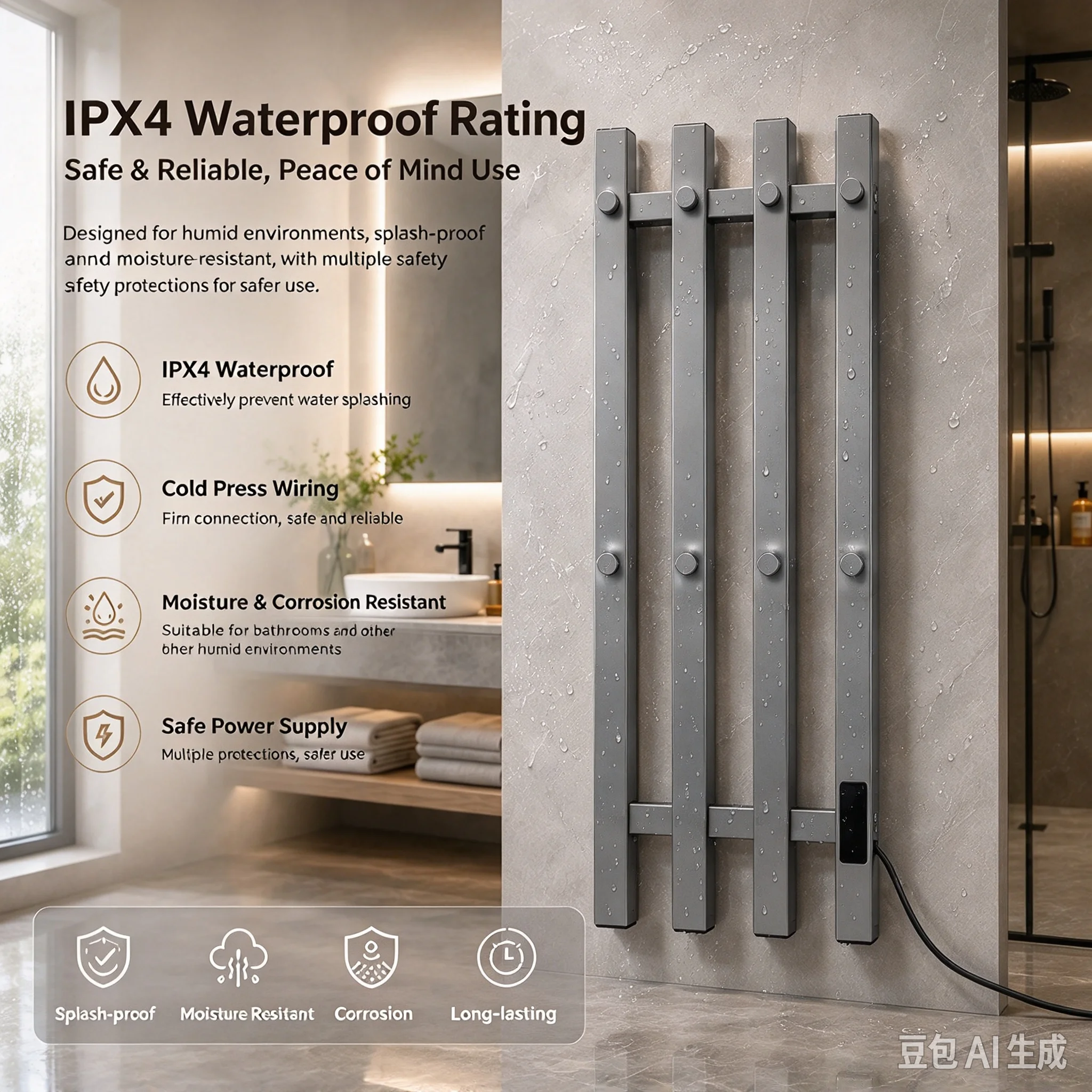 Intelligent constant temperature electric towel rack, digital display timed drying bathroom towel rack