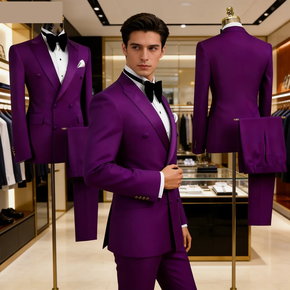 

Men's Double Breasted Terno Smoking Suit Formal Fino2 Fit Notch Lapel Solid Color Wedding Guest Khaki 2-Piece Suit for Ceremony