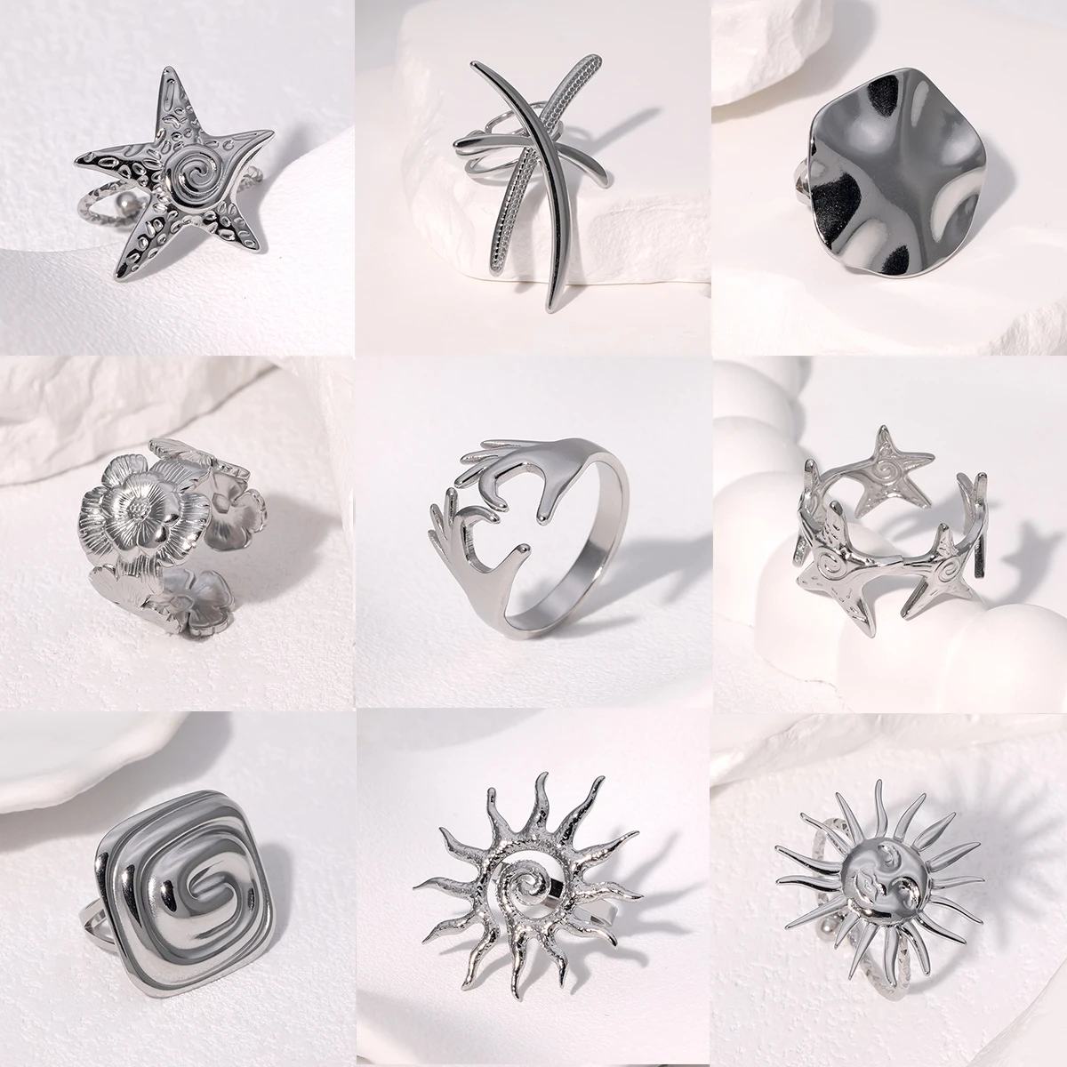 2025 New Geometric Stainless Steel Ring Woman Vintage Palace Jewelry Adjustable Opening Rings Party Gifts Кольца Женс
