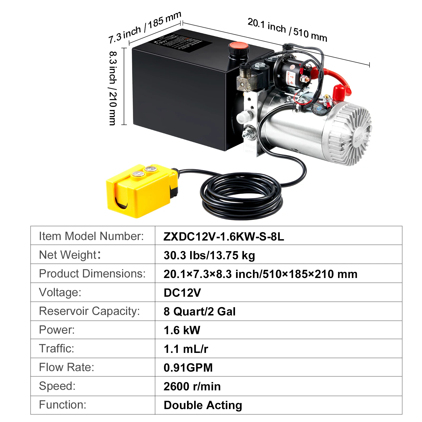 SucceBuy Hydraulische Pomp 4-20 Quart Dump Trailer Pomp Dubbelwerkende Dump Trailer Pomp DC 12V Hydraulische Power Unit voor Auto Lifting