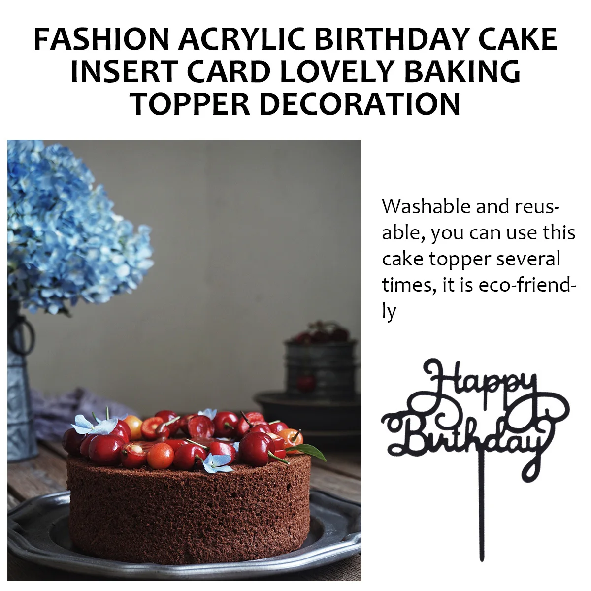 

10pcs Birthday Insert Cards Smooth Design For Party Cake Decoration Washable Reusable Plastic Cake Topper Decor