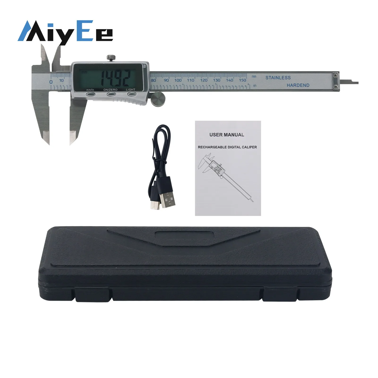 MiYee MY-702 0-150/200/300mm Rechargeable Digital Vernier Caliper with Backlight USB-C Charging Electronic Measuring Tool