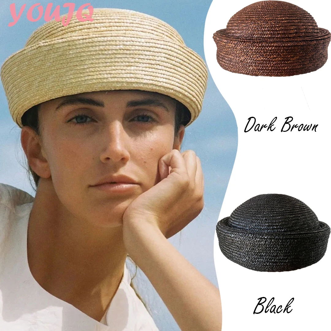 

British Blogger 100 Natural Round Raffia Straw Hats for Men Women French Summer Retro Beach Beret Sun Pillbox Sailor Hat Gorras
