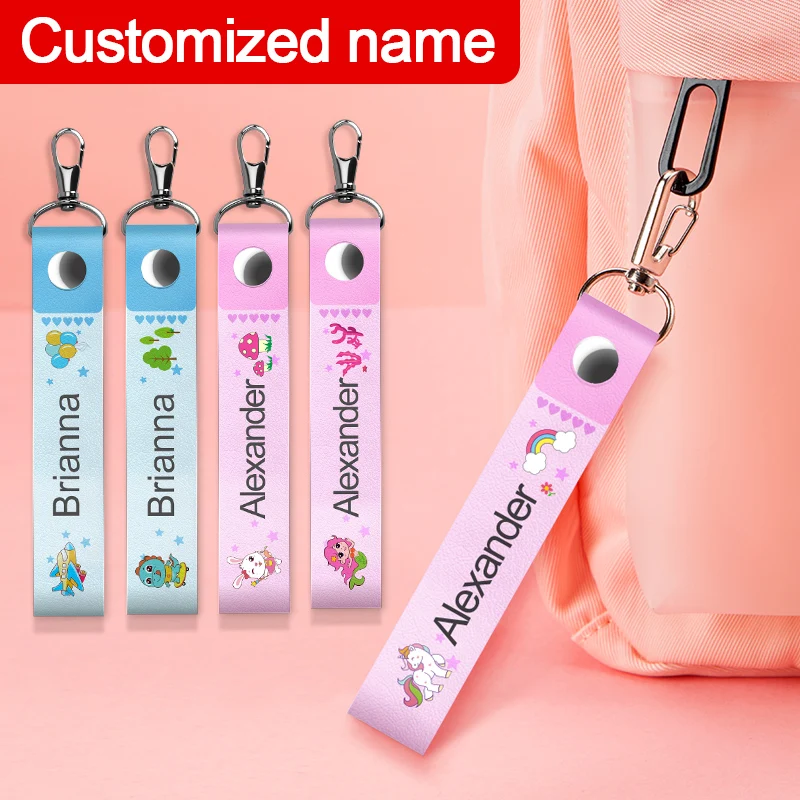 Custom Kids Keychain with Name - Anti-lost Personalized Key Ring for School Bags, Durable Woven Leather Rope Charm Gift