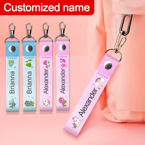 Custom Kids Keychain with Name - Anti-lost Personalized Key Ring for School Bags, Durable Woven Leather Rope Charm Gift