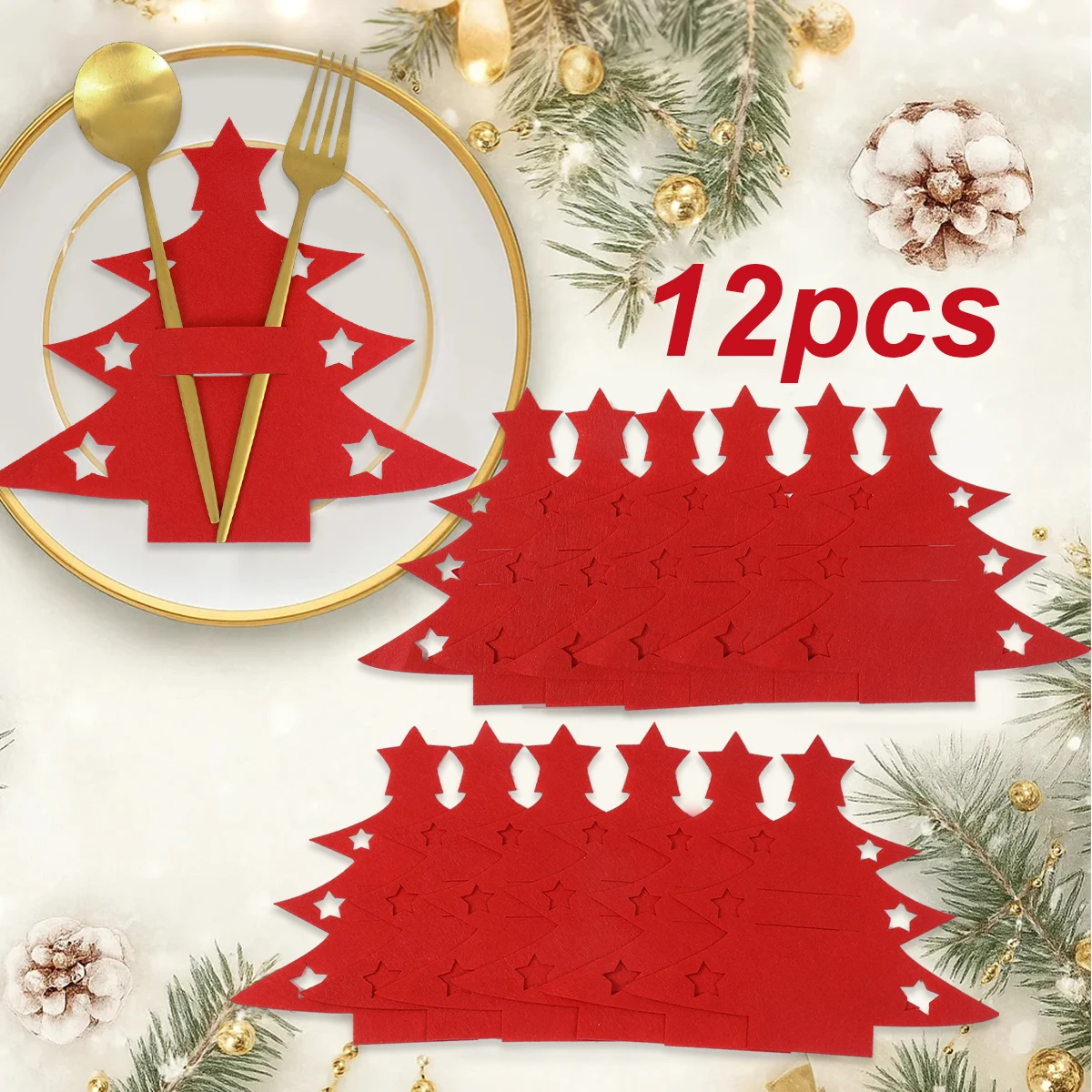 12pcs Christmas Felt Cutlery Holders with Tree Snowflake Design Merry Christmas Decoration for Home 2025 Navidad Natal New Year