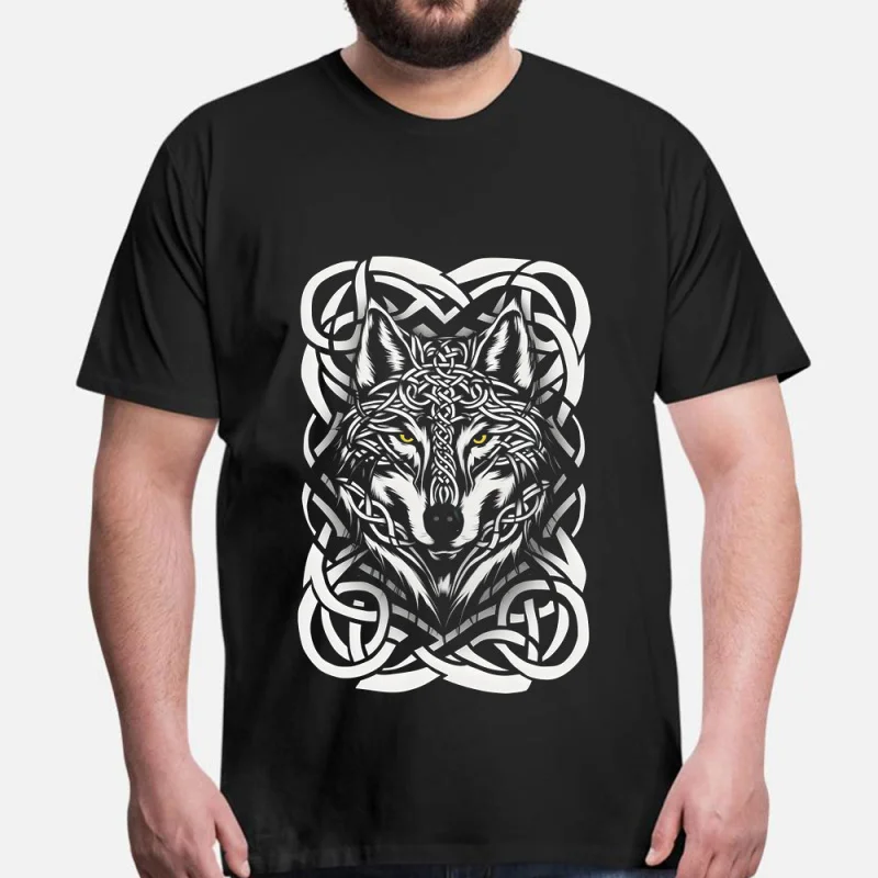 

0415 Celtic Wolf Gift T-Shirt with Viking Runes and Norse Myths Graphic Design, 100% cotton printed Tee, available in all sizes