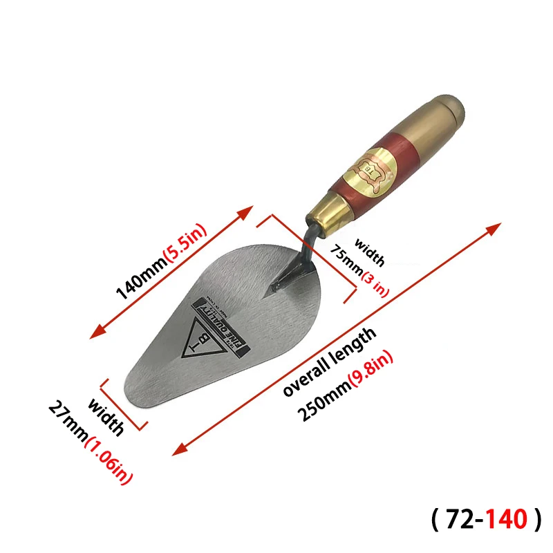 High Manganese Steel Plastering Trowel Pointed Bricklaying Putty Round Wooden Handle Trowel Wall Brick Trowel Tail Ash Spoon