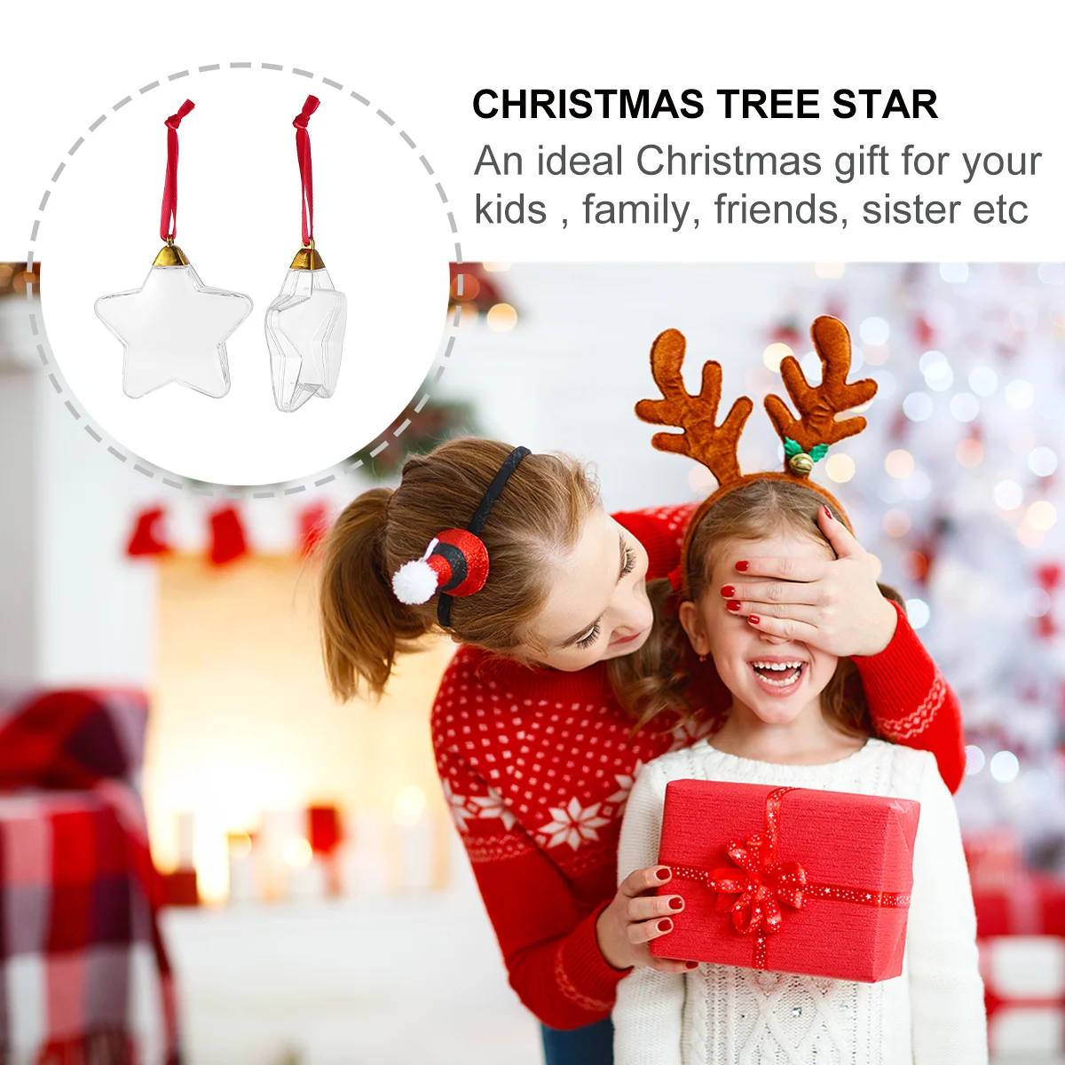 

6Pcs Christmas Photo Frame Ornaments Star Shape DIY Photo Ball Holder Xmas Tree Hanging Decoration Holiday Party Supplies