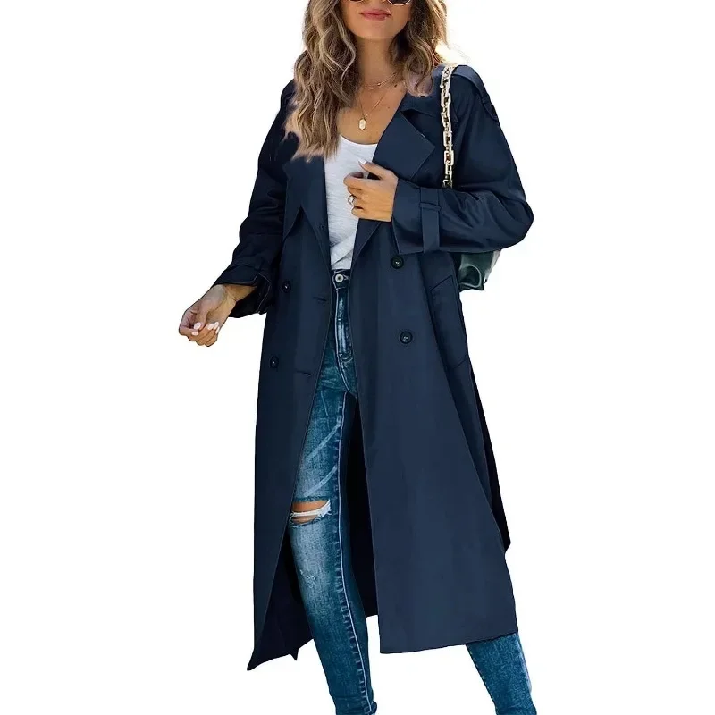 

Winter and Autumn Trench Coat Overcoat Women's Trench Jackets Long Sleeve Slim Fits Double-breasted Jackets Outwear