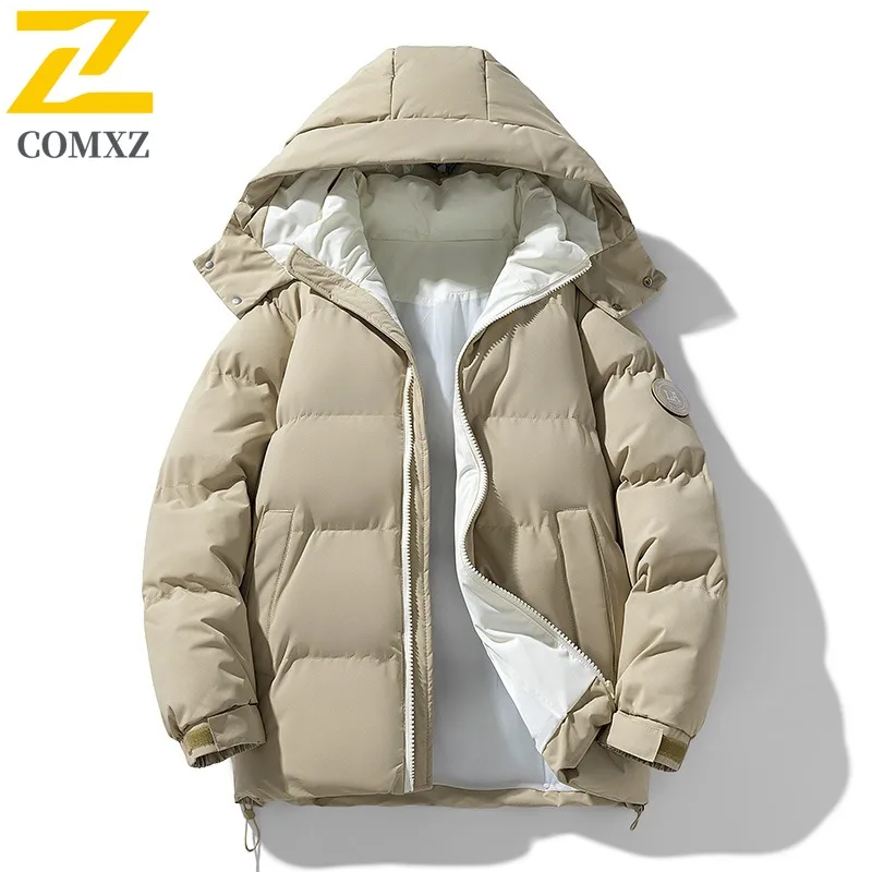 

COMXZ Men Winter Jacket Minimalist Hooded Windproof Snowy Camping Cotton Padded Jacket 2025 Skiing Warm Thickened Quilted Jacket