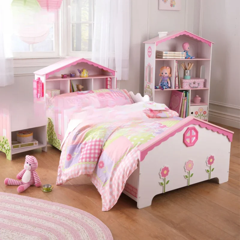 

Cartoon girl single bed solid wood children's bed multi-functional house bed economical