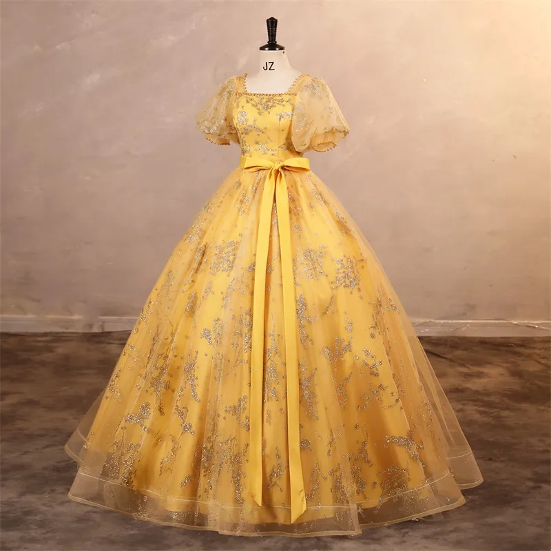 Ashley Gloria-vestido De fiesta dorado con lentejuelas brillantes para quinceañera, traje Formal De baile con foto Real, novedad De 2024