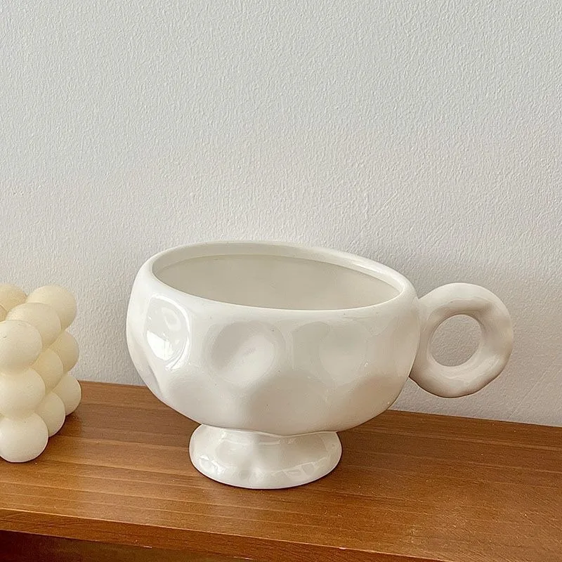 Creative White Irregular Handmade Cute Water Cup, Ceramic High-value Coffee Mug, Couple's Home Breakfast Cup