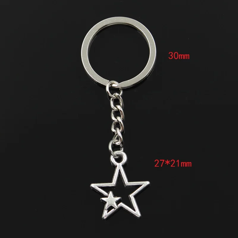 Fashion 30mm Key Ring Metal Key Chain Keychain Jewelry Antique Bronze Silver Color Plated Hollow Double Star 27x21mm Pendant