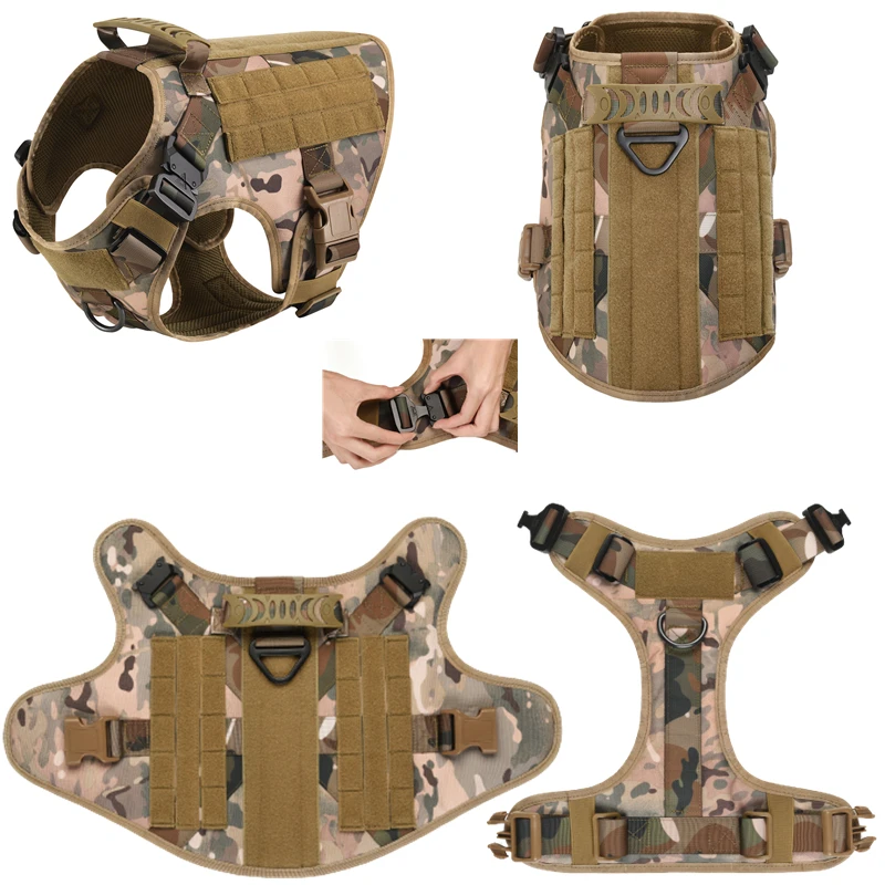 Military MOLLE Tactical Dog Harness Leash Set Metal Buckle Pet Training Vest for Big Dogs German Shepherd Malinois Labrador