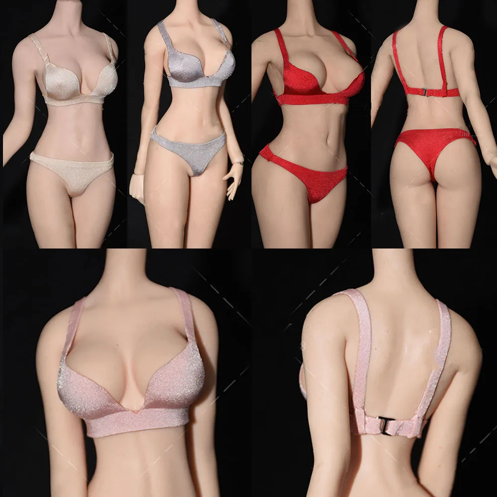 1/6 Women Soldier Bra Set Push Up Underwear Lingerie Ice Silk Soft Deep V Neck Tops Panties Sets Fit 12'' Action Figure Body