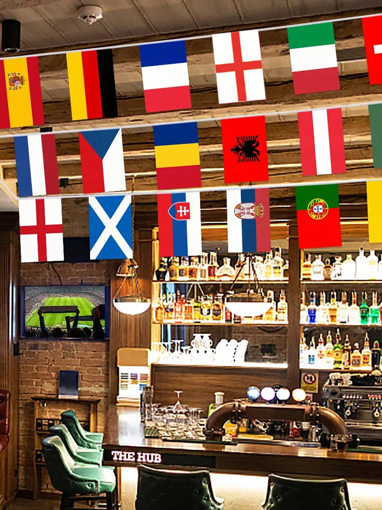 2024 Europe Countries Flag Printed 7M 24 Countries Hanging String Flags Bunting National String Flags Football Event Decor