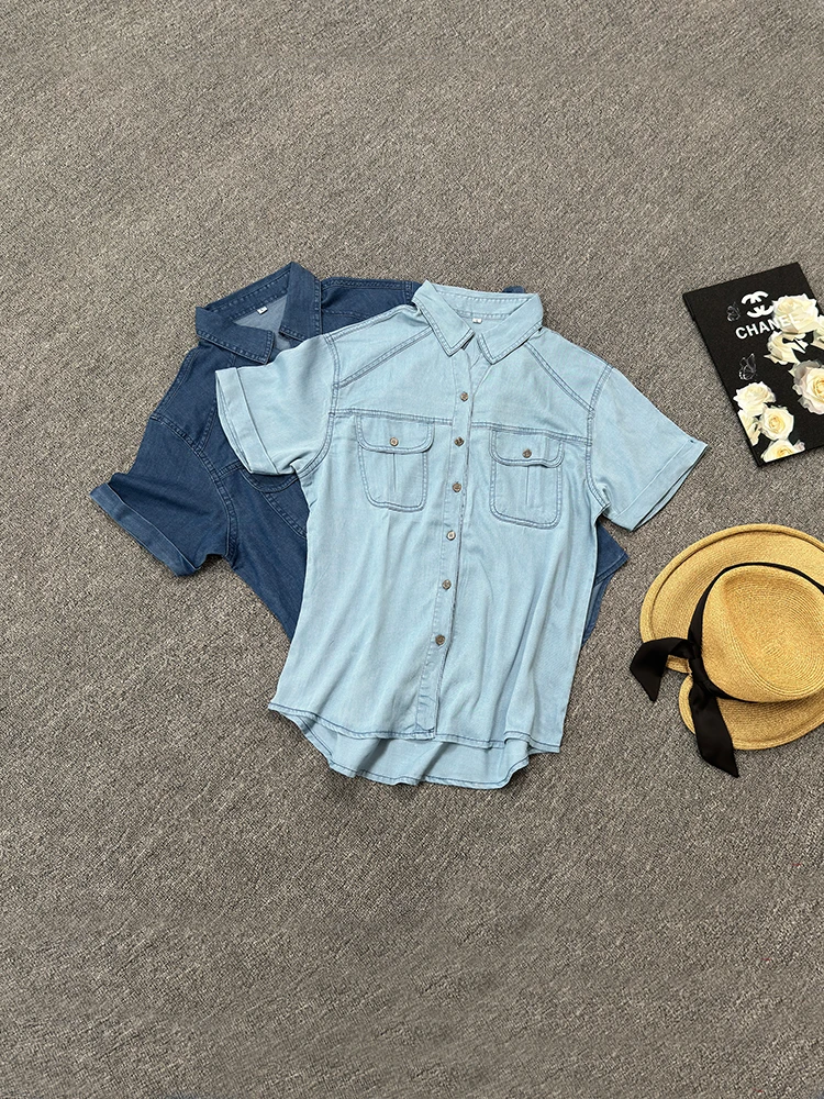 

Summer Couple Denim Shirt Short Sleeve Loose Fit Korean Fashion Jean Top for Women Men Casual Matching Outfit 2025 Vintage Loose