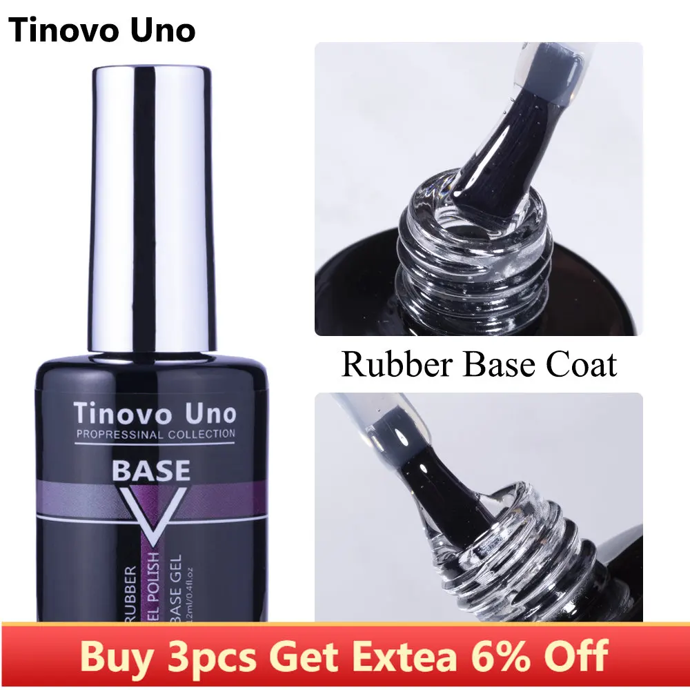 

Tinovo Uno Rubber Base Coat UV Gel 12ml Thick Strong Gel Nail Polish Semi Permanent LED Lac All for Manicure Lak Salon Quality
