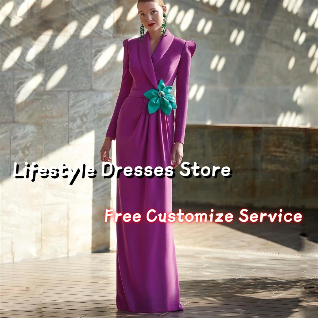 Handmade Flower Long Sleeves Party Dress Floor-Length Mother Of The Bride Dress Wedding Guest Gown elegantes 2024 juveniles