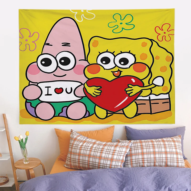 Kids SpongeBob Patrick Star Happy Birthday Background Cloth party Hanging Cloth Wall Decoration Wall Cloth Octopus Brother Carpe