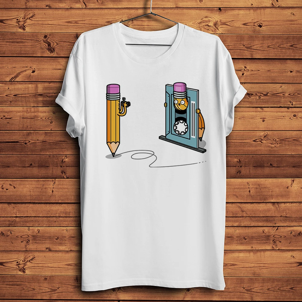 80s Cassette tape and pencil Funny vintage TShirt men homme short sleeve tee Unisex Streetwear T Shirt