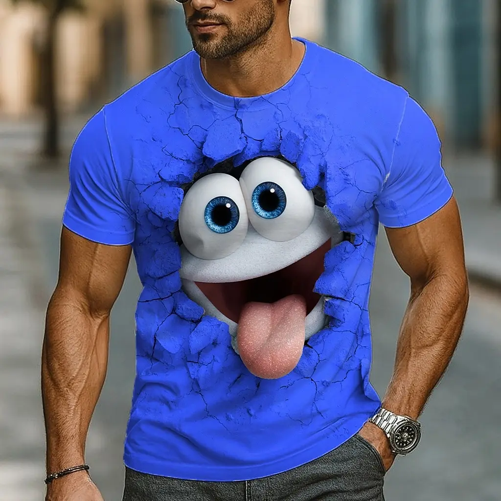 

Летняя мужская футболка с коротким рукавом с 3D принтом, рубашка с круглым вырезом, преувеличенная дизайнерская вечеринка, уличная повседневная желтая весенняя одежда