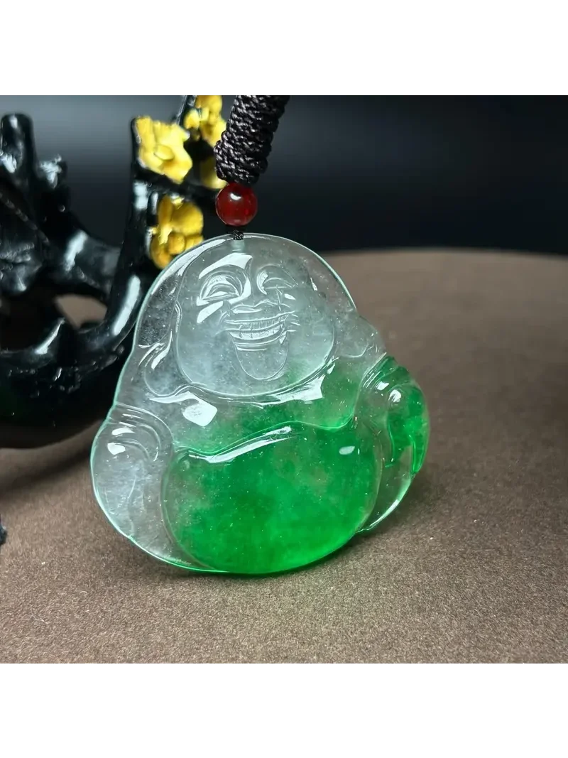 Hot Selling Natural Ice Jade Floating Flower Spring Color Character Sweater Chain Pendant for Men and Women