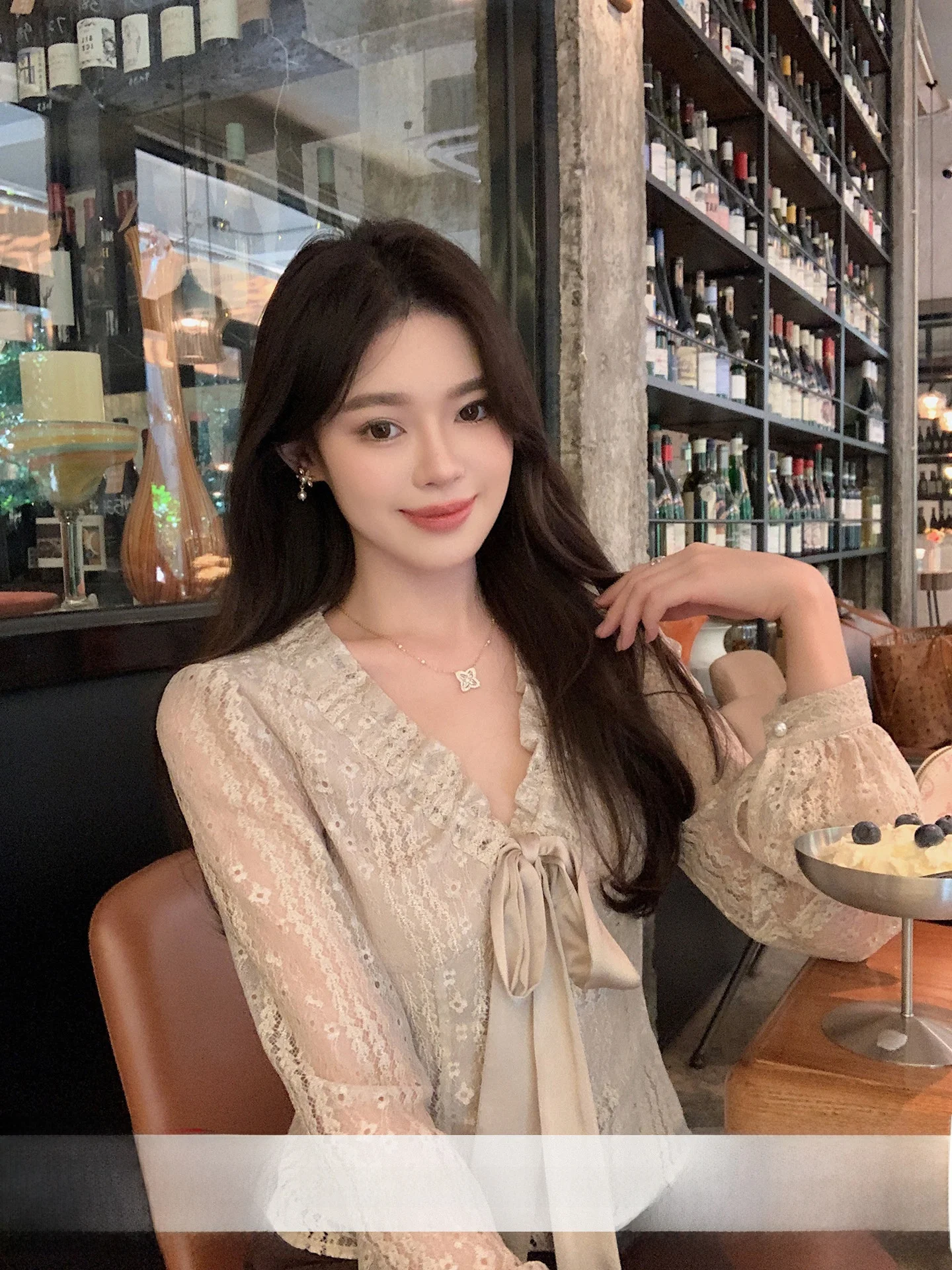 

Женский топ с кружевной вышивкой и поясом, приталенный, весенняя новинка, Sle Qiu Rou Yao Apricot Pure Desire, повседневный, модный