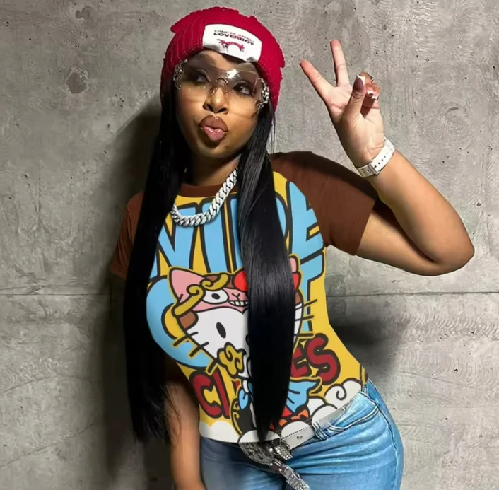 2025 nueva camiseta de Hello Kitty Anime Sanrio moda camisetas cortas Y2k verano lindo camisetas estampado de dibujos animados High Street manga corta para mujer