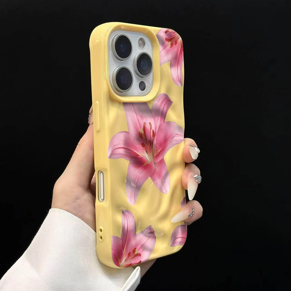 Luxuriöse Romantische Lilien-Blumen-Handyhülle für iPhone 17 16 15 14 13 12 11 Pro Max 14 Plus 17 Air Falten-Wellen Weiche Silikonhülle – Detail 11