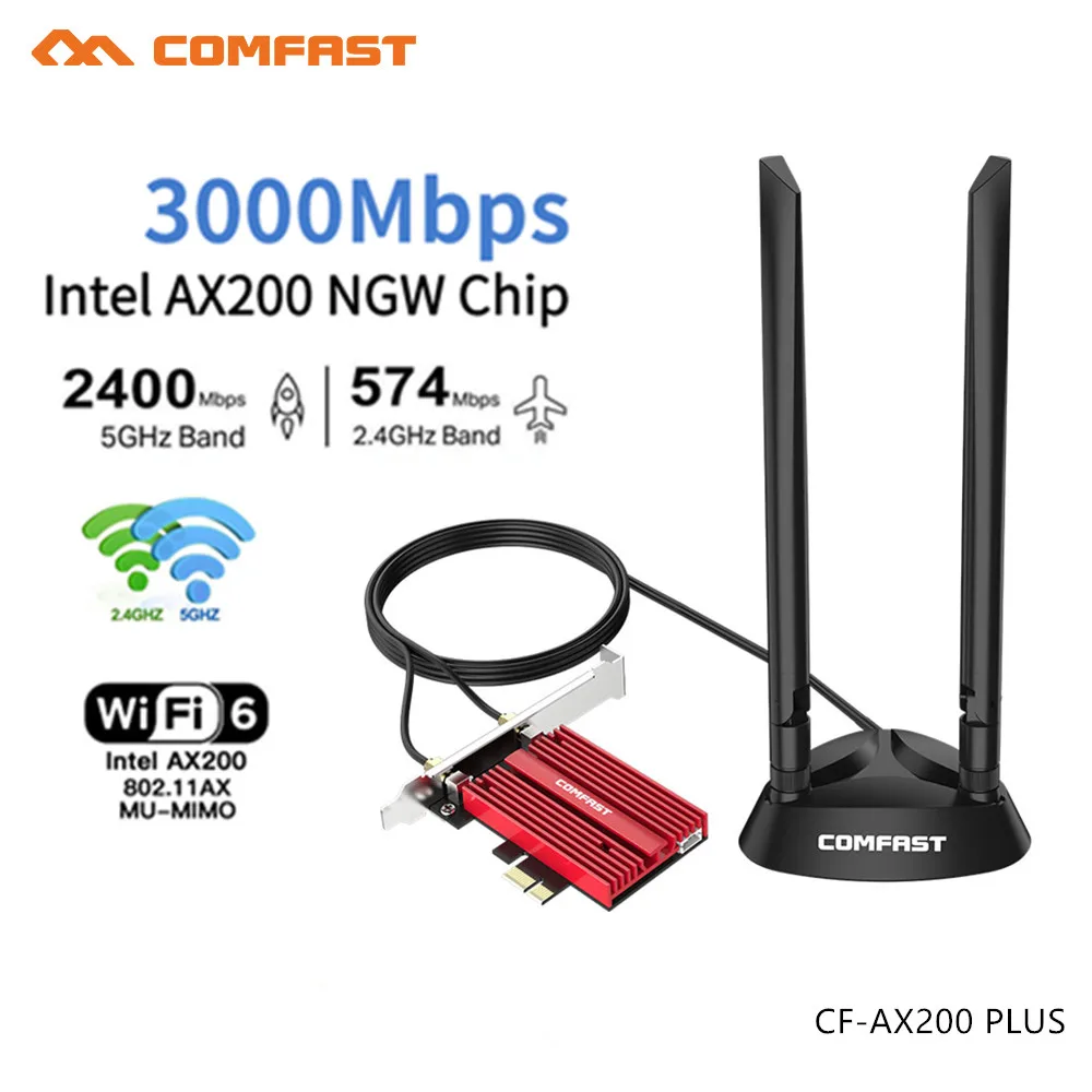 

WiFi 6 AX200NGW 3000Mbps Wireless PCIE Adapter 2.4G/5G Bluetooth5.2 Network WiFi Card support WPA3 MU-MIMO For Desktop Win 10/11