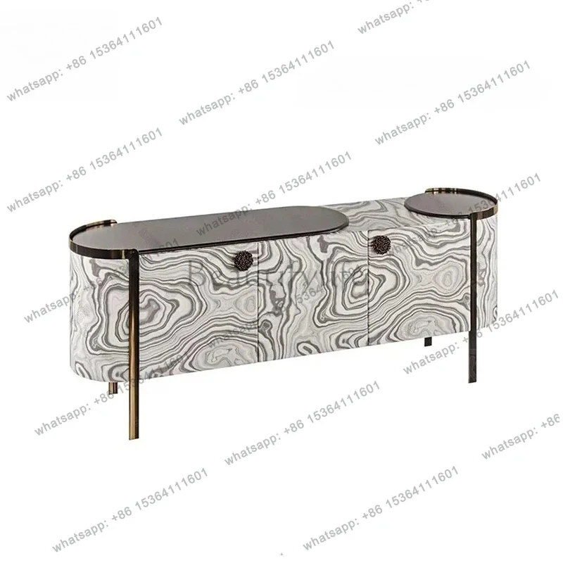 yj21 Light luxury retro texture TV cabinet artistic side cabinet high-end villa luxury stone secret cabinet