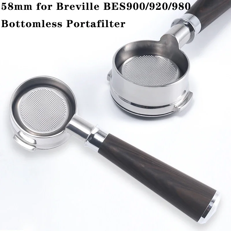 58MM 2 Ears Bottomless Coffee Portafilter for Breville BES900/920/980 304 Stainless Steel Espresso Modified Handle Tool