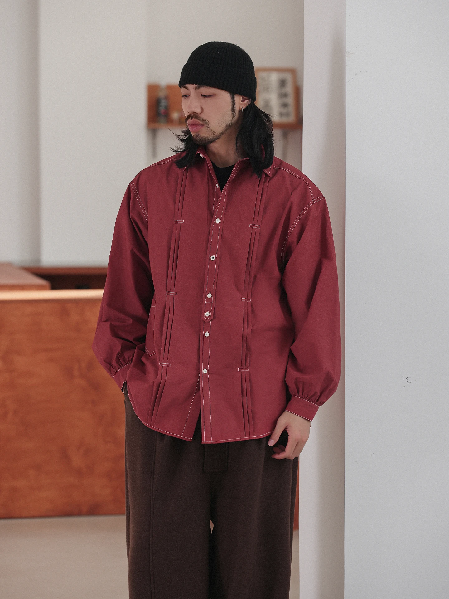 

Мужская рубашка Noears с длинным рукавом, свободного кроя, с отложным воротником, из дышащего хлопка, винтажная, повседневная, для весны и осени