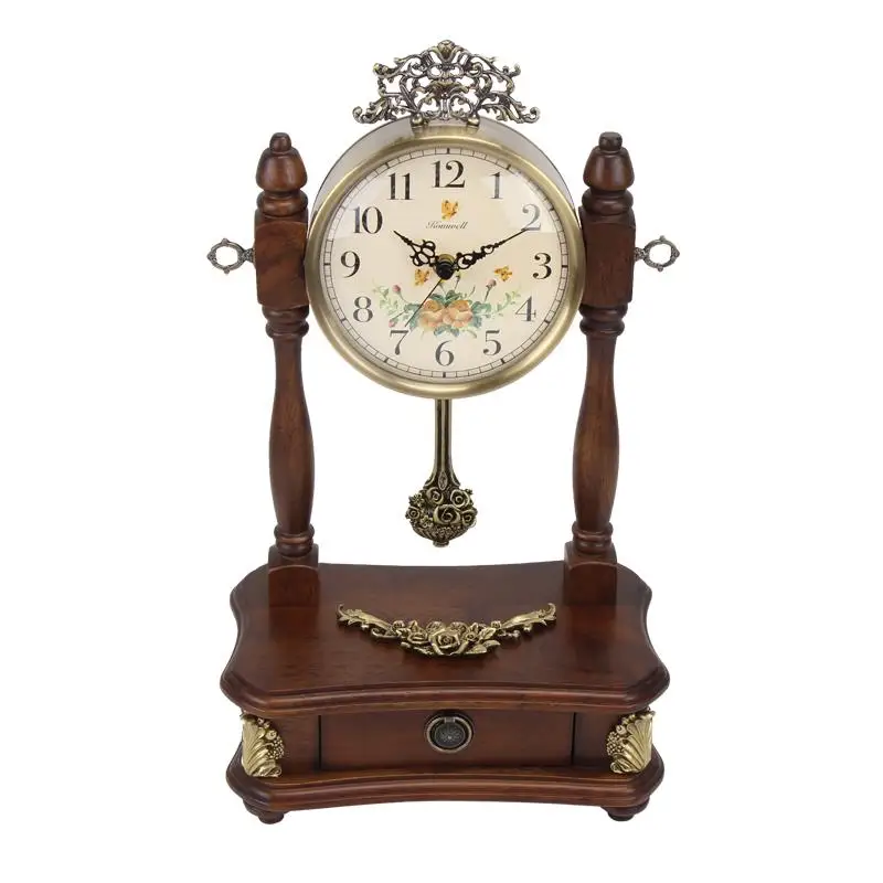 

Chinese wooden clock Vintage solid wooden clock Living room Table type pendulum clock Large bedroom All wood silent clock