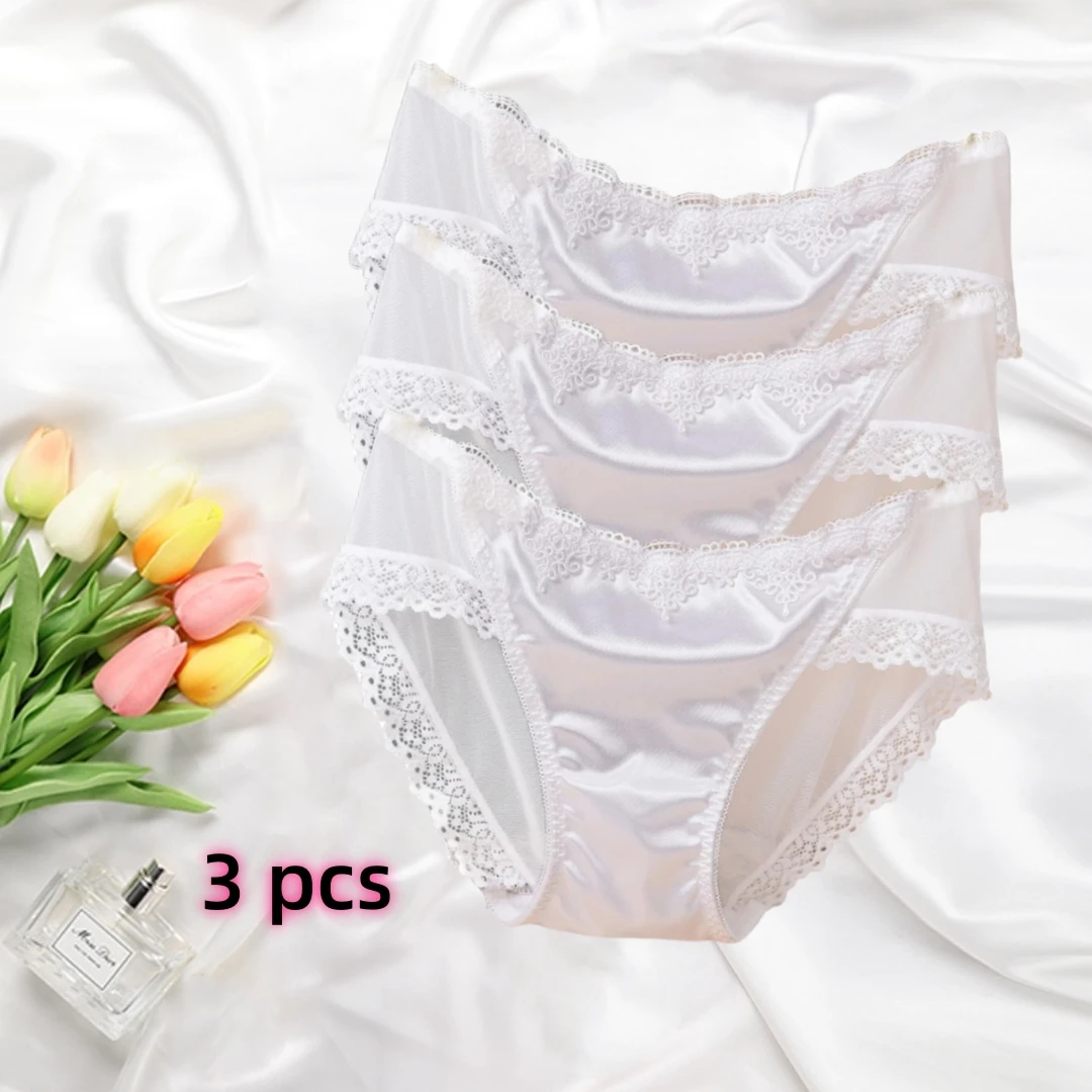 

Underwear Lace Low Waist Transparent Mesh Ultra-thin Pure Cotton Profile Briefs New Pure White European and American Comfortable