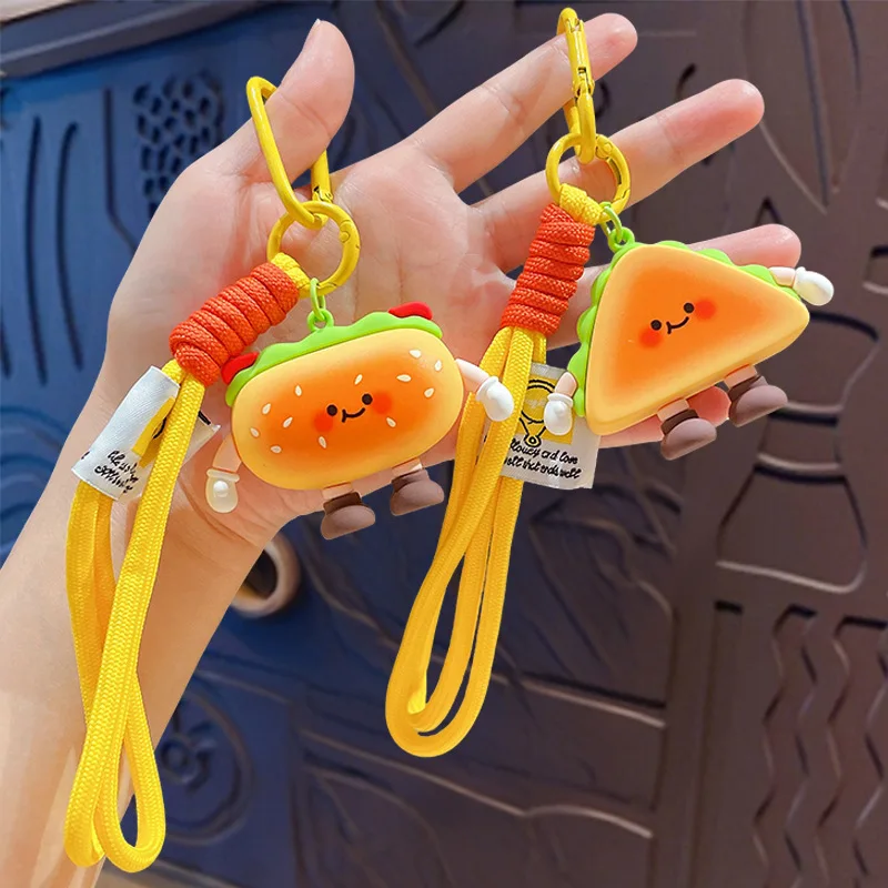 Cartoon Bread Cookie Burger Pendant Keychain Kids Friends Charm Backpack Hanging Key Chain Creativity Food Series Keyring Gift