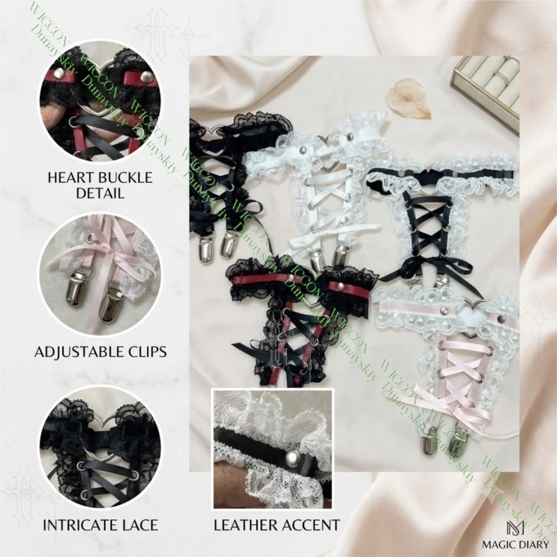 Jirai Kei Figure Ribbon Buckle Lace Heart Binding Strap Leg Garter Suspender Belt Halloween Alt Fashion Gothic Sweet Style Anime view 3